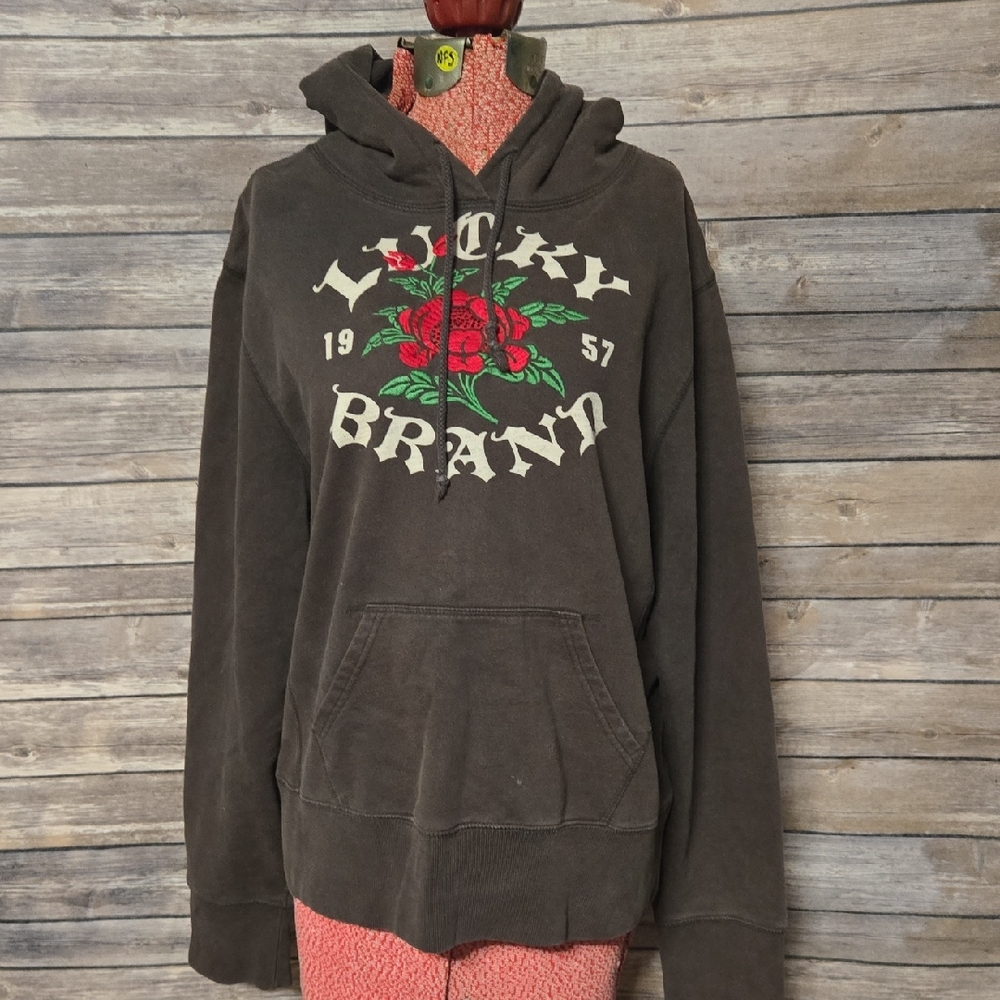 Lucky Brand Women's Brown Hoodie with Rose Design